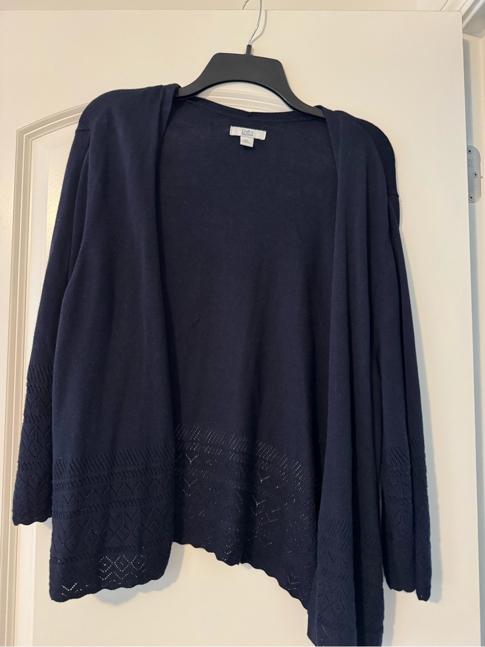 croft & barrow Navy Open-Front Knit Cardigan with Textured Hem